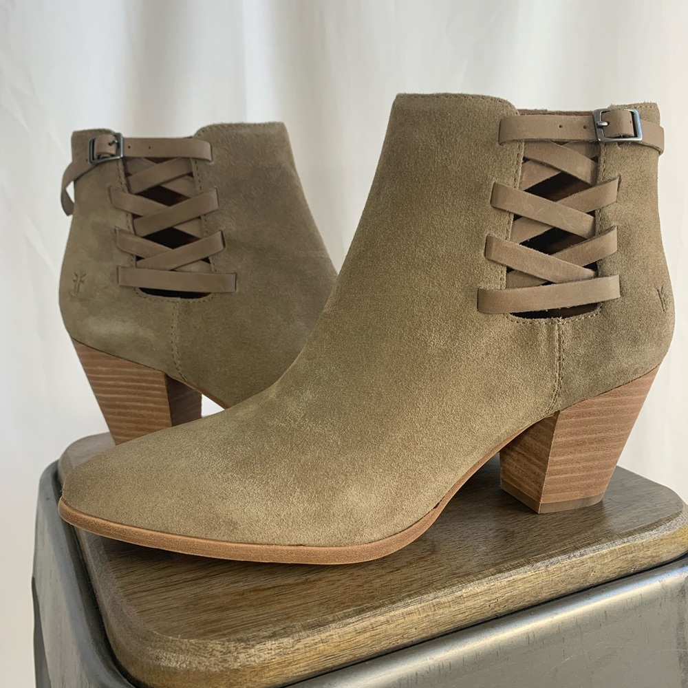 FRYE suede booties with straps & heel